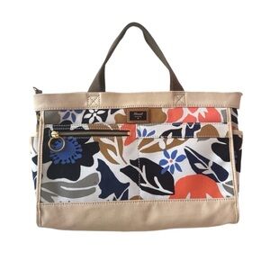 FOSSIL ~ Durable Floral Canvas Tote Bag Detachable Crossbody Strap Red Lining